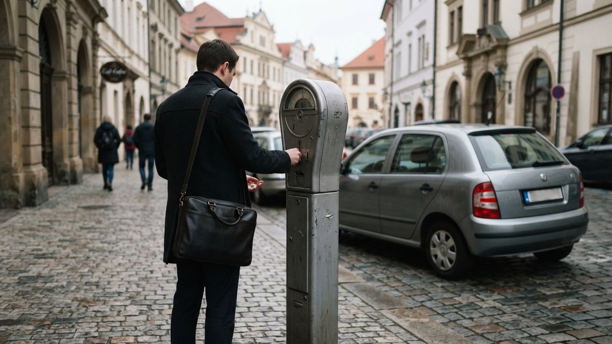 Podnikatel u parkovacího automatu