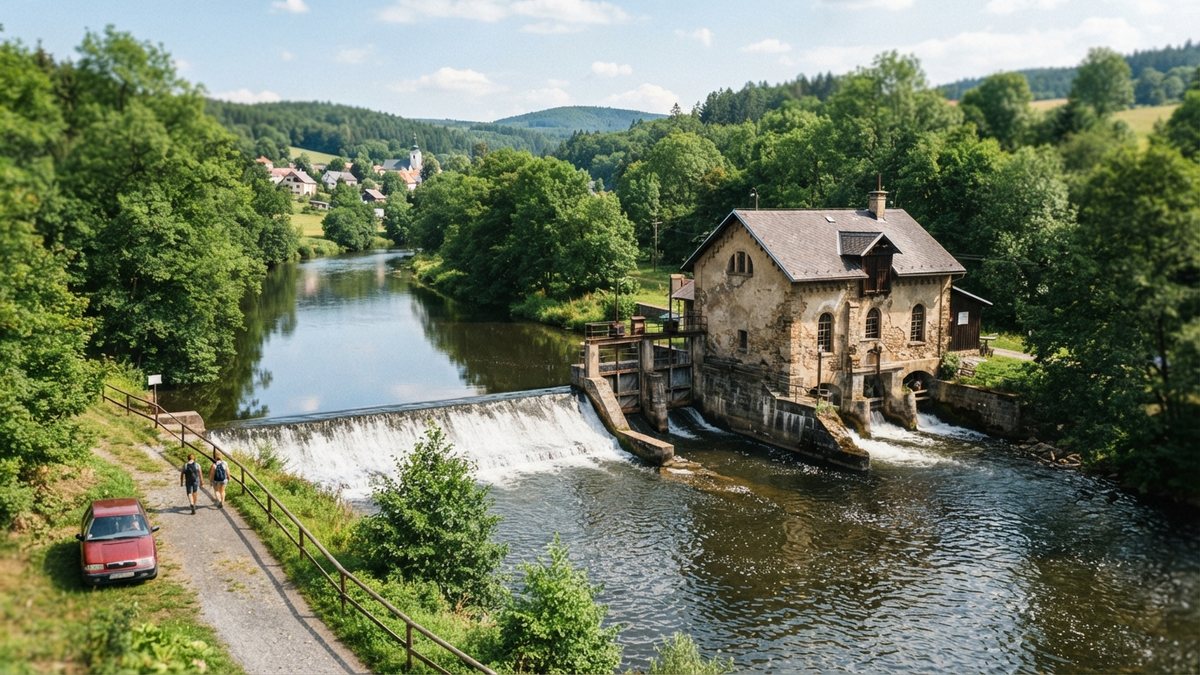Malá vodní elektrárna u jezu na řece