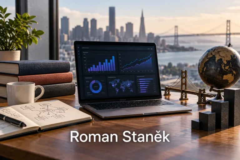 Tematické zátiší s nápisem Roman Staněk.