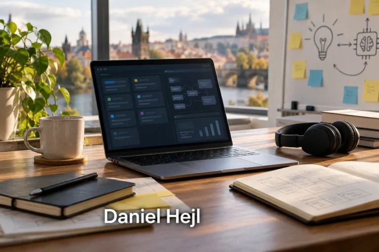 Tematické zátiší s nápisem Daniel Hejl.