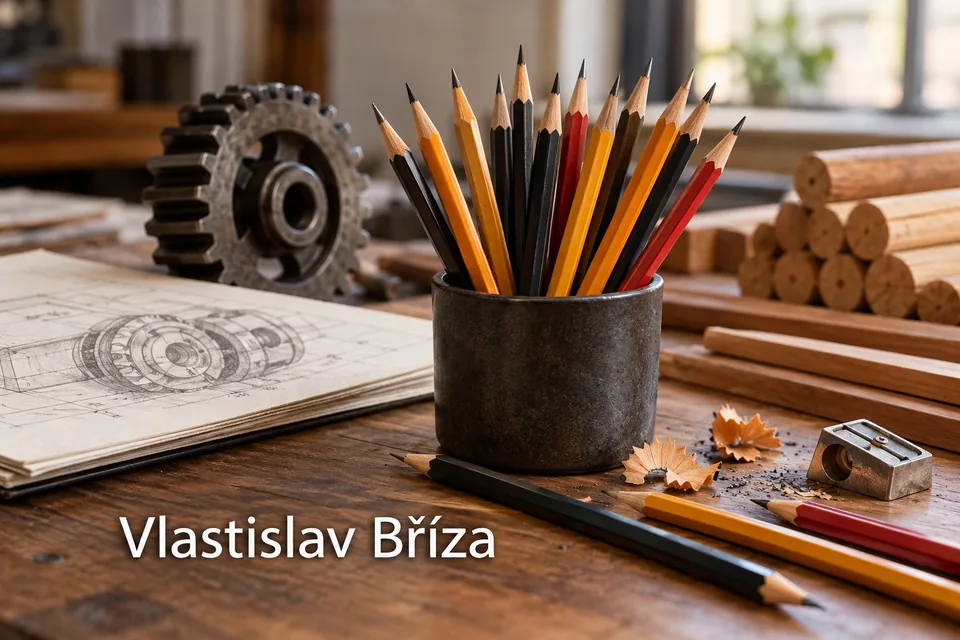 Tematické zátiší s nápisem Vlastislav Bříza.