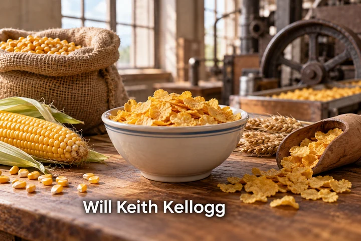 Tematické zátiší s nápisem Will Keith Kellogg.