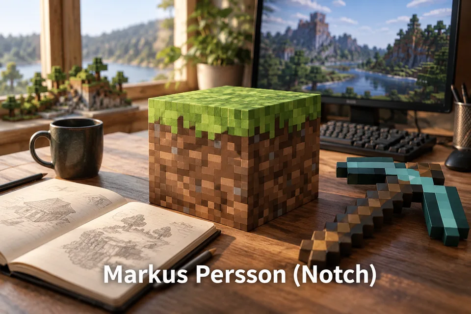 Tematické zátiší s nápisem Markus Persson (Notch).