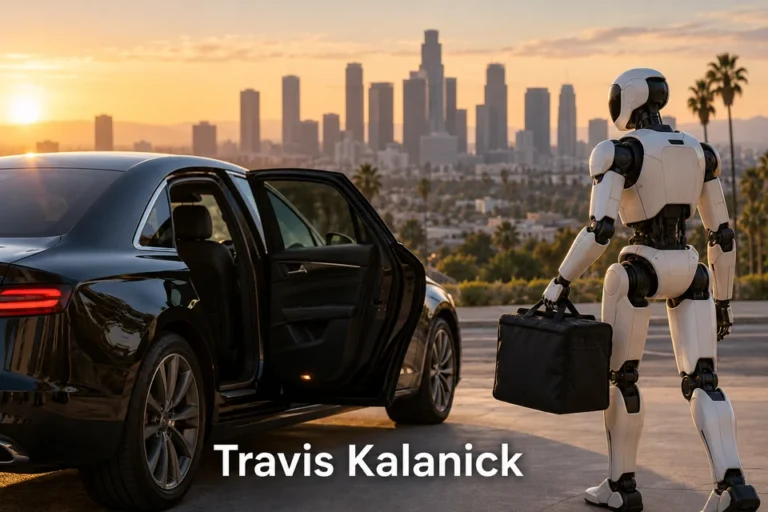 Tematické zátiší s nápisem Travis Kalanick.
