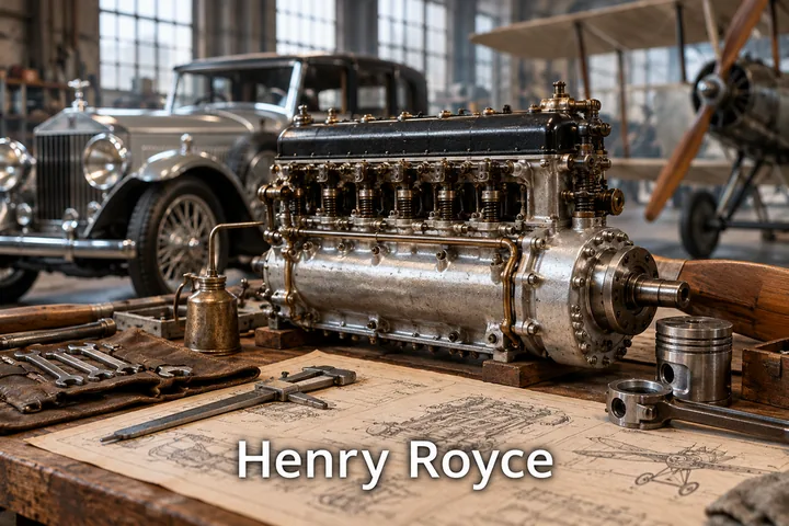 Tematické zátiší s nápisem Henry Royce.