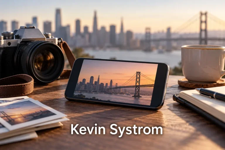 Tematické zátiší s nápisem Kevin Systrom.