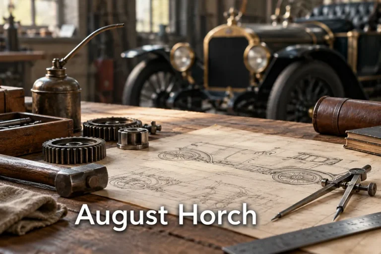 Tematické zátiší s nápisem August Horch.