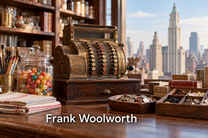 Tematické zátiší s nápisem Frank Woolworth.