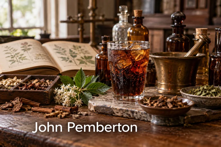 Tematické zátiší s nápisem John Pemberton.