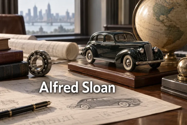 Tematické zátiší s nápisem Alfred Sloan.