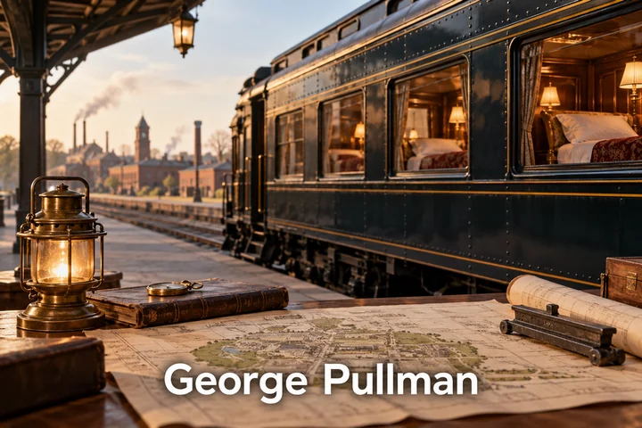 Historický lůžkový železniční vůz s nápisem George Pullman.