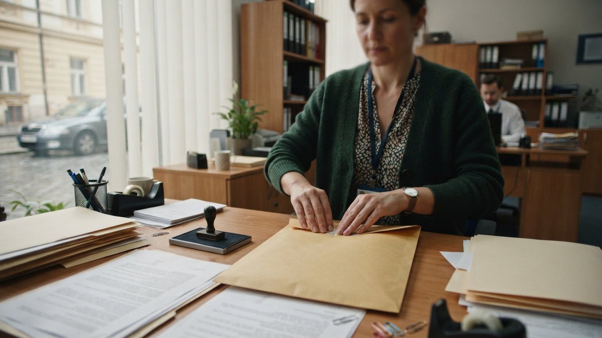 Personalistka připravuje dokumenty k odeslání úřadu
