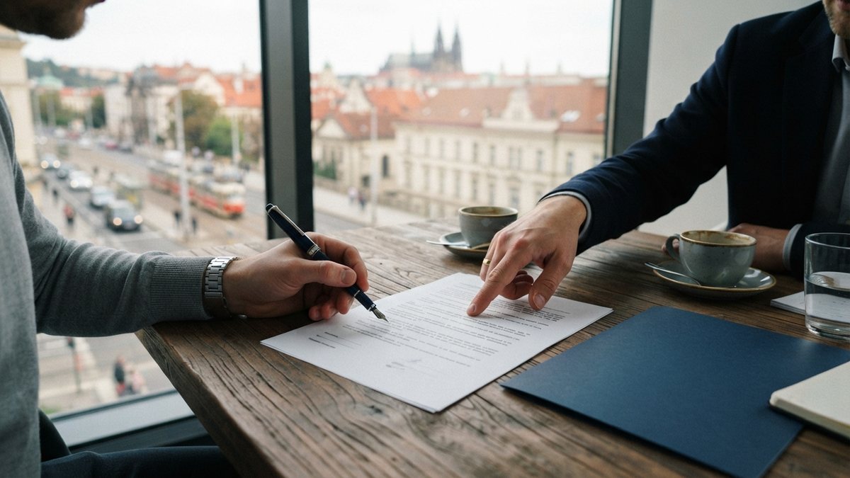 Ruce nad pracovní smlouvou v kanceláři