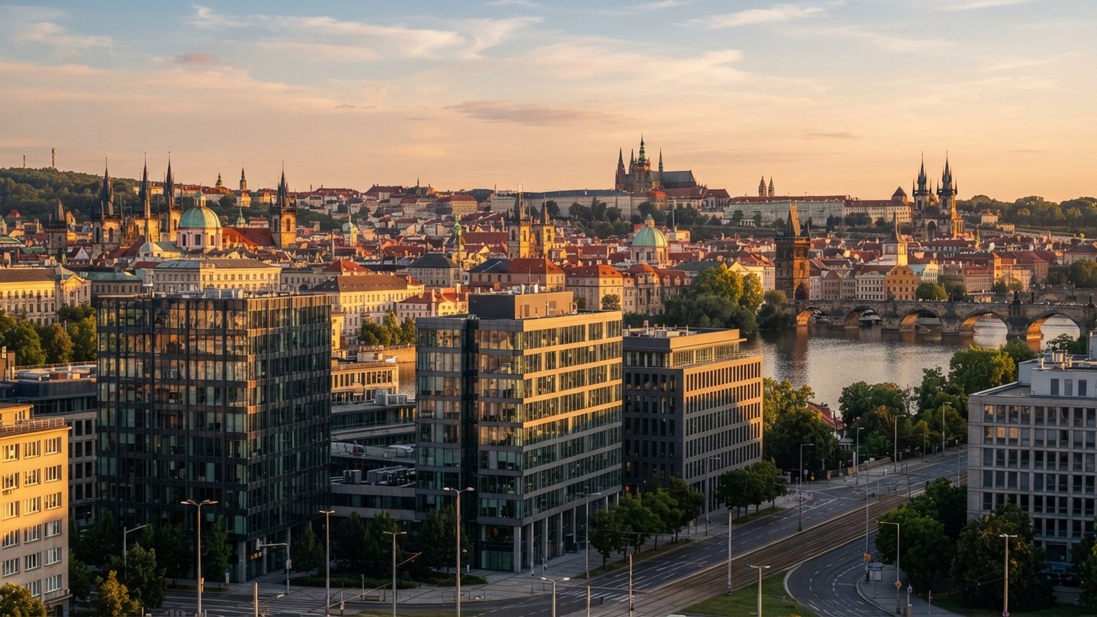 Praha s kancelářskými budovami
