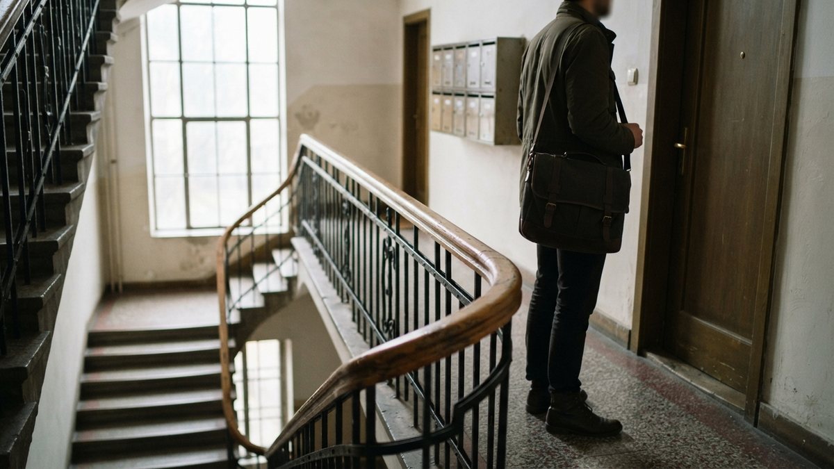 Zákazník čeká na chodbě bytového domu