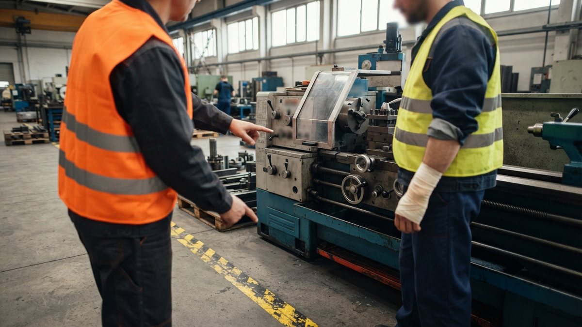 Bezpečnostní technik se zraněným dělníkem u stroje